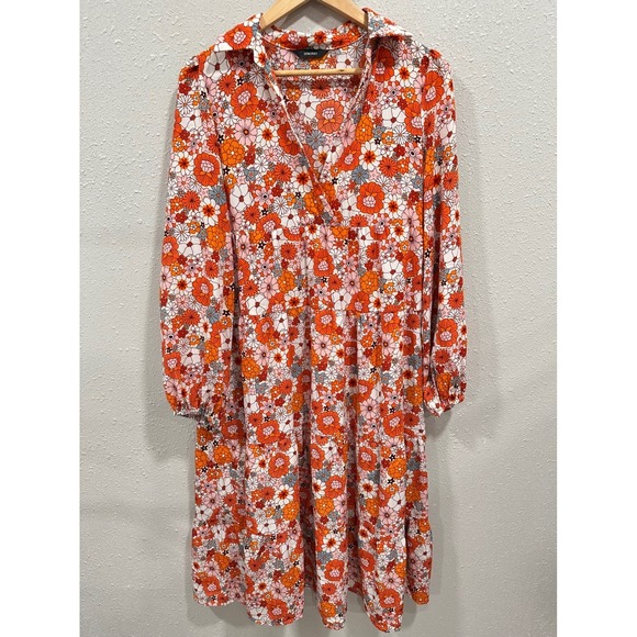 DOKOTOO Orange Floral Print Boho Hippie Long Sleeve Medium Dress Women's Medium - Picture 1 of 5